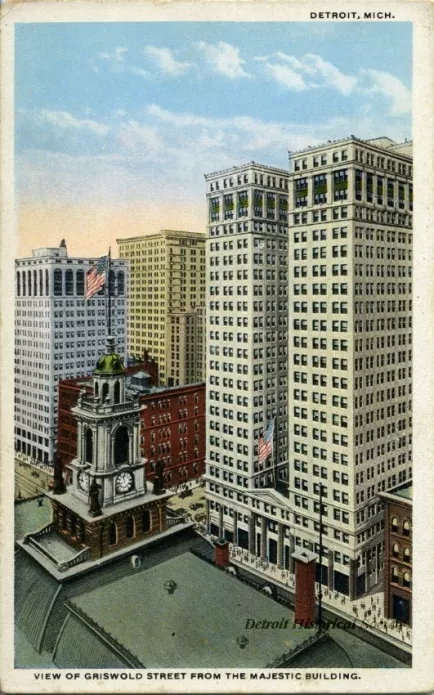 Postcard - View of Griswold Street from the Majestic Building.