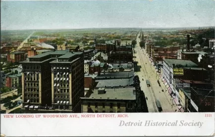 Postcard - View Looking Up Woodward Ave., North Detroit, Mich.