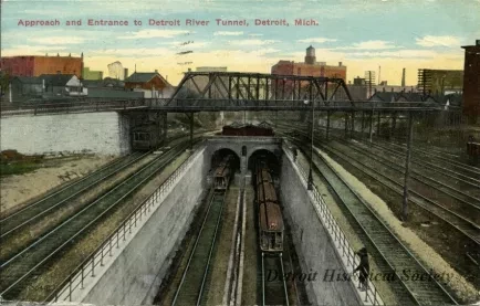 Postcard - Approach and Entrance to Detroit River Tunnel, Detroit, Mich.