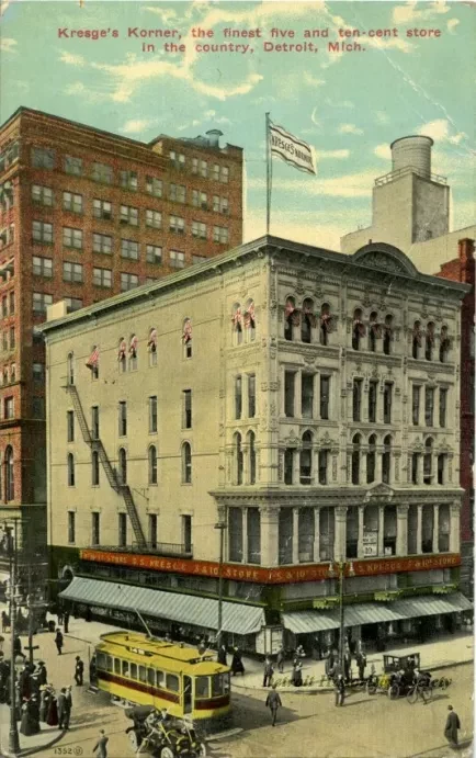 Postcard - Kresge's Korner, the finest five and ten-cent store in the country, Detroit, Mich.