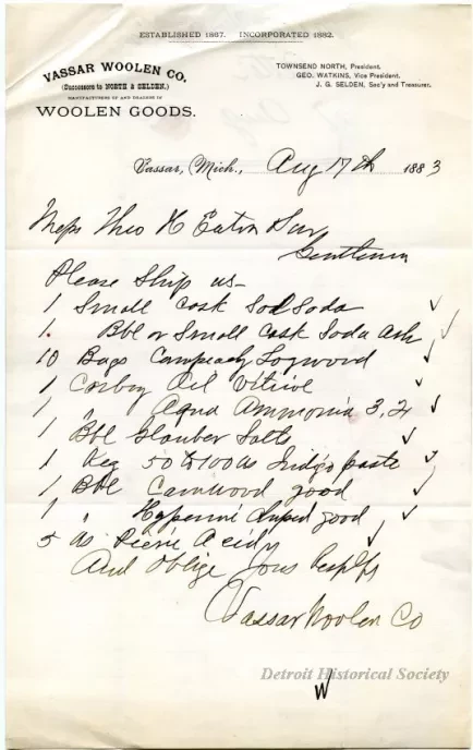 Letter - Vassar Woolen Company