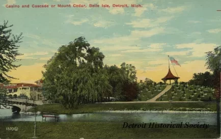 Postcard - Casino and Cascade or Mount Cedar, Belle Isle, Detroit, Mich.