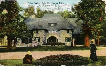 Postcard - Police Station, Belle Isle, Detroit, Mich.