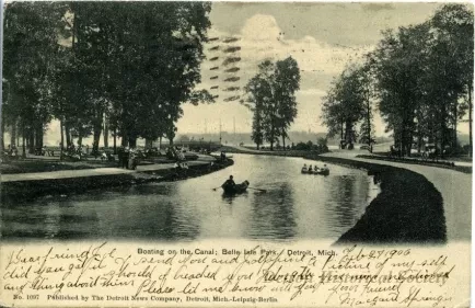 Postcard - Boating on the Canal; Belle Isle Park, Detroit, Mich.