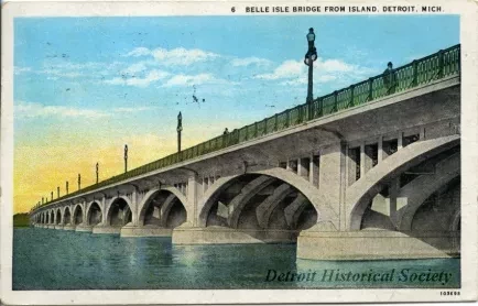 Postcard - Belle Isle Bridge from Island, Detroit, Mich.