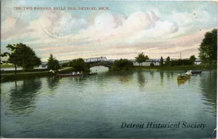 Postcard - The Two Bridges, Belle Isle, Detroit, Mich.