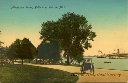 Postcard - Along the Shore, Belle Isle, Detroit, Mich.