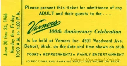 Ticket - Vernors 100th Anniversary Celebration