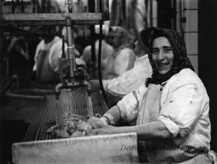 Print, Photographic - An Albanian woman working in a pig slaughterhouse