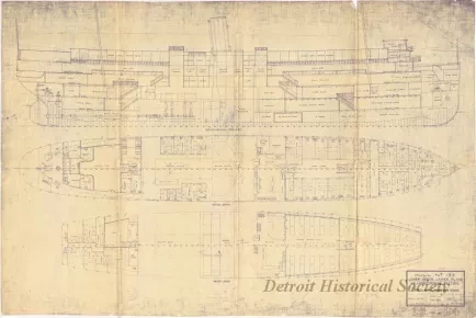 Blueprint - Hull No. 133,
Lower Decks Joiner Plans and Longitudinal Section