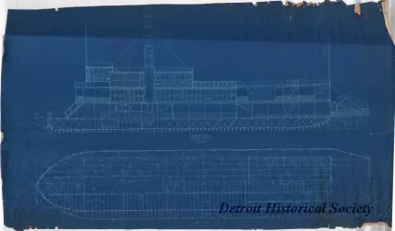 Blueprint - Longitudinal Section, Mexican River Steamer, 
and Main Deck