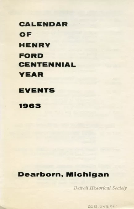 Program - Calendar of Henry Ford Centennial Year events 1963
