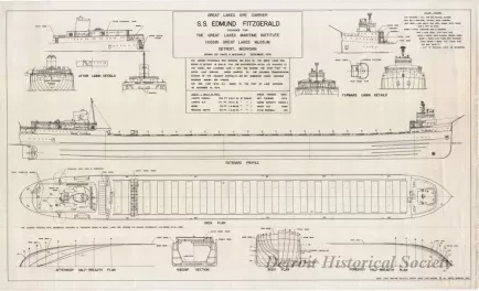 Drawing, Technical - Great Lakes Ore Carrier, S.S. Edmund Fitzgerald