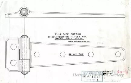 Drawing, Technical - Full Size Sketch of Composition Hinges for Freeing Ports,
Str. [Steamer] No. 66