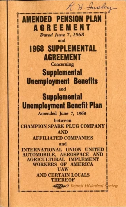 Agreement - Amended Pension Plan Agreement Dated June 7, 1968 and 1968 Supplemental Agreement Concerning Supplemental Unemployment Benefits and Supplemental Unemployment Benefit Plan Amended June 7, 1968 between Champion Spark Plug Company and Affiliated