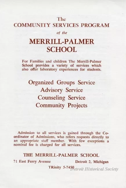 Brochure - The Community Services Program of the Merrill-Palmer School