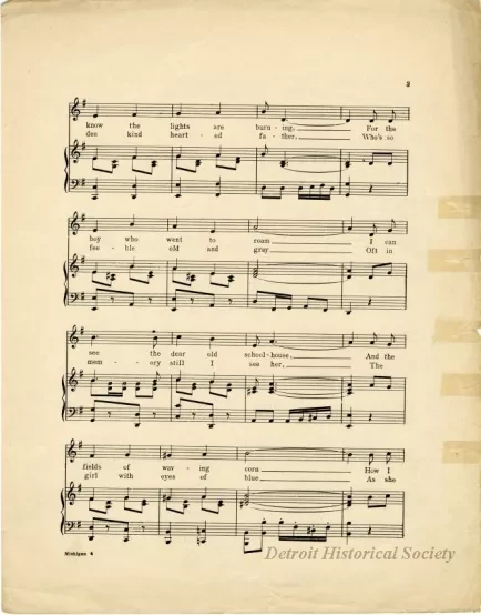 Music, Sheet - Michigan, The State Where I Was Born