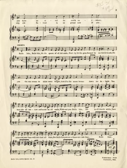 Music, Sheet - Belle Isle (Little Queen of All Islands)