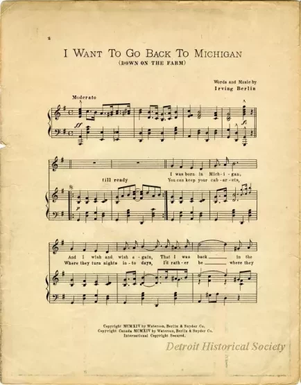 Music, Sheet - I Want to Go Back to Michigan (Down on the Farm)