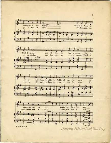 Music, Sheet - I Want to Go Back to Michigan (Down on the Farm)