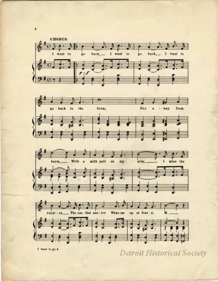 Music, Sheet - I Want to Go Back to Michigan (Down on the Farm)