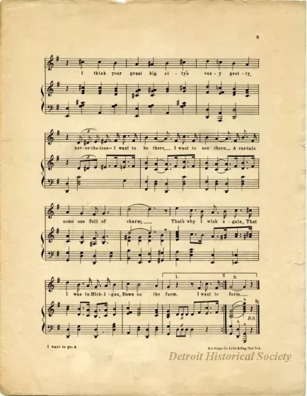 Music, Sheet - I Want to Go Back to Michigan (Down on the Farm)
