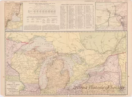 Map - The Rand-McNally New Commercial Atlas of the Great Lakes and Vicinity,
Showing the Navigation Routes, Connecting Railroads and Principal Ports