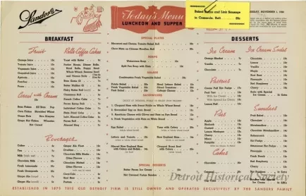 Menu - The Sanders Menu, Vol. 1, No. 16