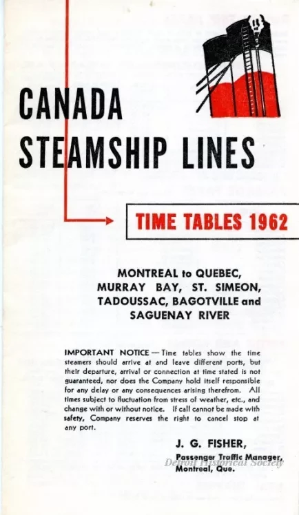 Timetable - Canada Steamship Lines,
Time Tables 1962