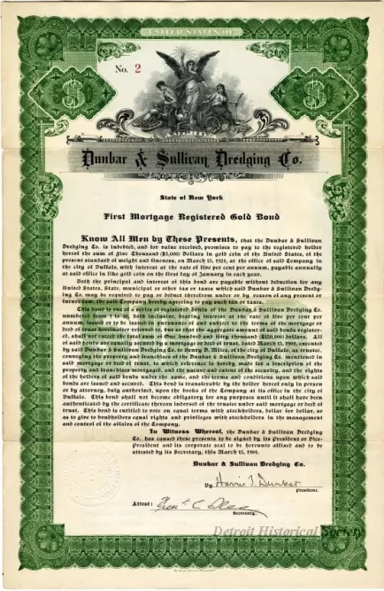 Bond - Dunbar & Sullivan Dredging Co. 
First Mortgage Registered Gold Bond