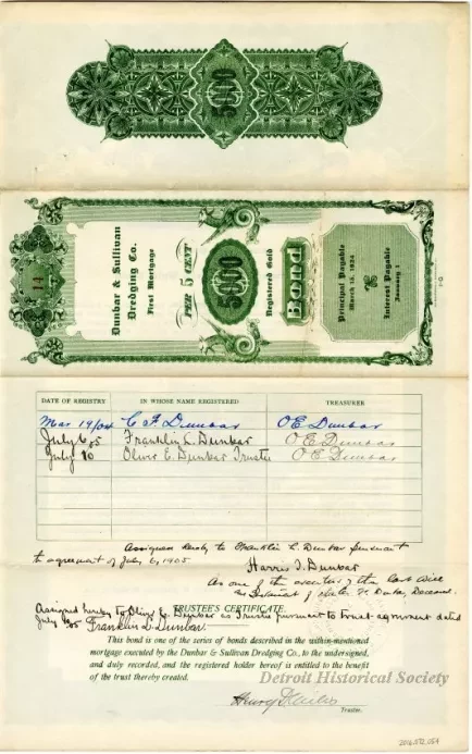 Bond - Dunbar & Sullivan Dredging Co. 
First Mortgage Registered Gold Bond