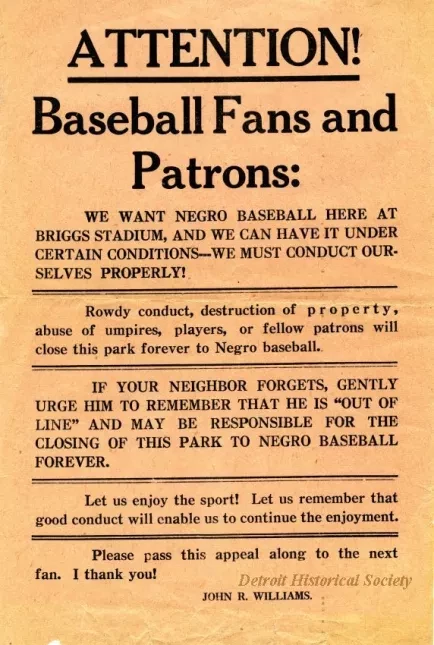 Flyer - Attention!  Baseball Fans and Patrons