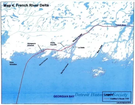 Map - Antoine LaMothe Cadillac's Journey from Montreal to Detroit