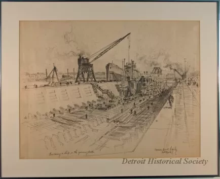 Sketch - Building a Ship in the Graving Dock