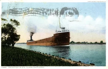Postcard - 13888  Freighter in Ste. Claire Ship Canal