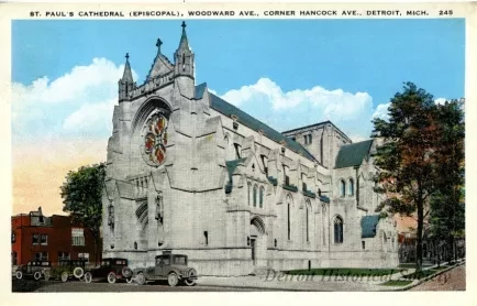 Postcard - St. Paul's Cathedral (Episcopal), Woodward Ave., Corner Hancock Ave., Detroit, Mich.