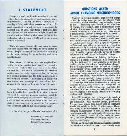 Pamphlet - Questions Asked About Changing Neighborhoods