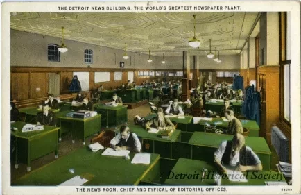 Postcard - The Detroit News Building, The World's Greatest Newspaper Plant
The News Room, Chief and Typical of the Editorial Offices