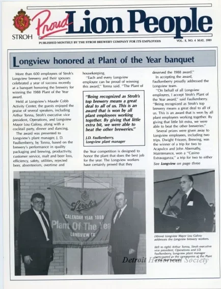 Newsletter - Proud Lion People, Vol. 8, No. 4
May, 1989