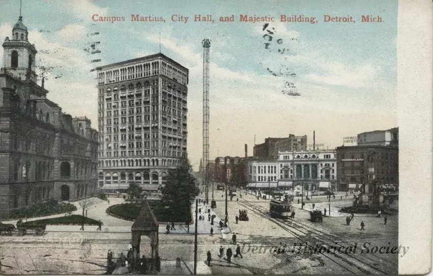 Postcard - Campus Martius, City Hall, and Majestic Building, Detroit, Mich.