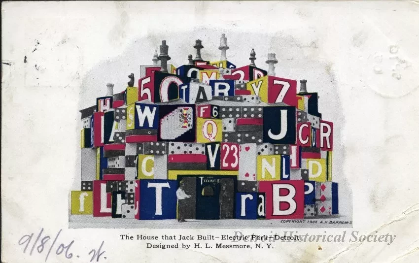 Postcard - The House that Jack Built - Electric Park - Detroit; Designed by H.L. Messmore, N.Y.