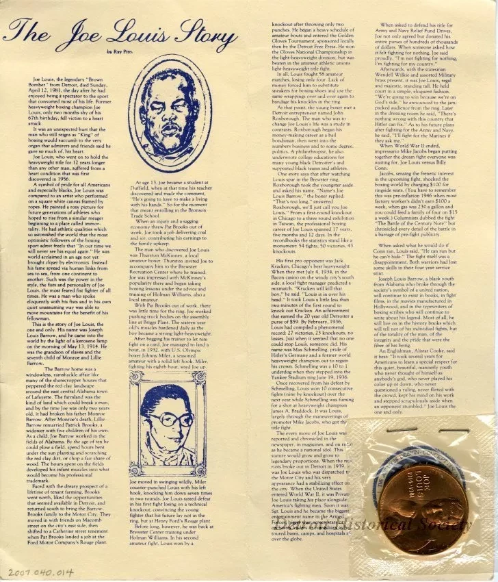 Brochure - Joe Louis Congressional Gold Medal
[bronze reproduction]