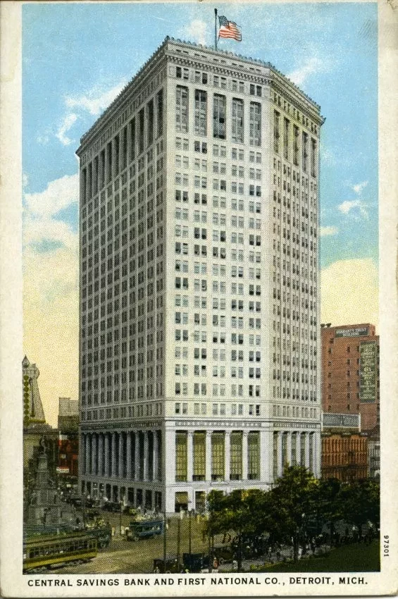 Postcard - Central Savings Bank and First National Co., Detroit, Mich.