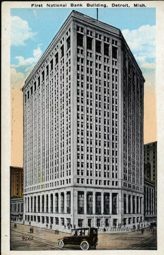 Postcard - First National Bank Building. Detroit, Mich.