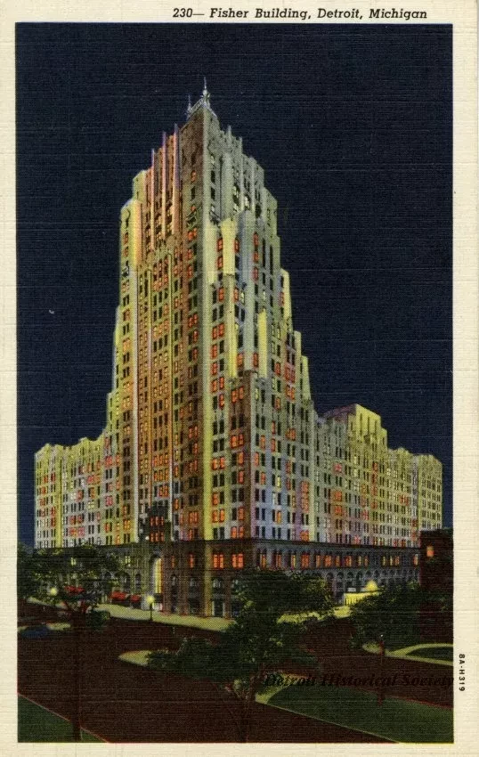 Postcard - Fisher Building, Detroit, Michigan.