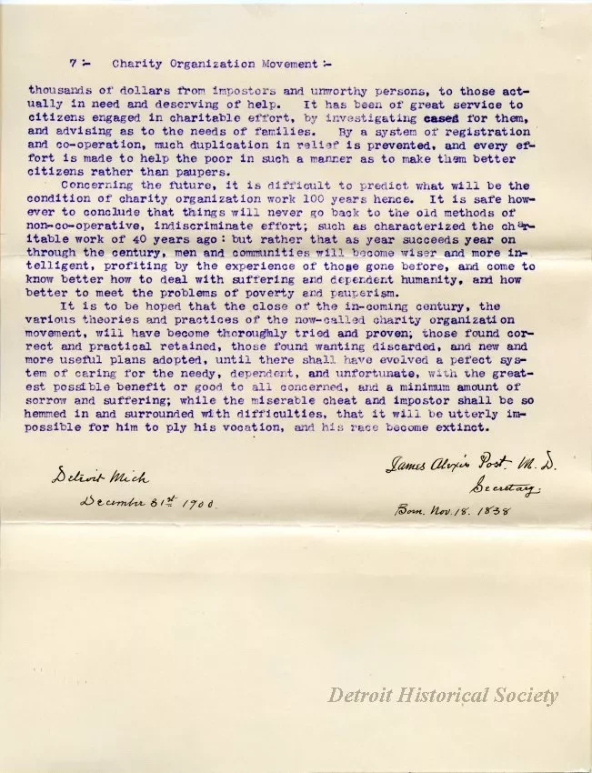 Letter - Detroit Association of Charities