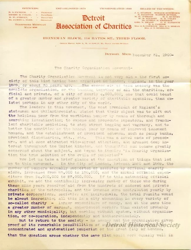Letter - Detroit Association of Charities