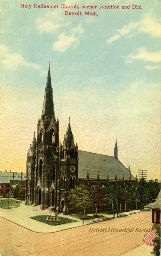 Postcard - Holy Redeemer Church, corner Junction and Dix, Detroit, Mich.