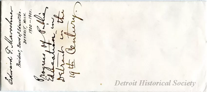 Envelope - Progress of Public Education in Detroit in the 19th Century