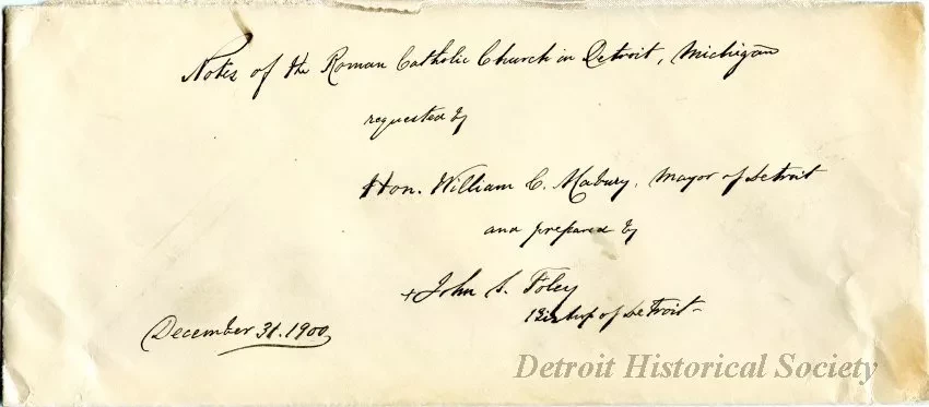 Envelope - Notes of the Roman Catholic Church in Detroit, Michigan